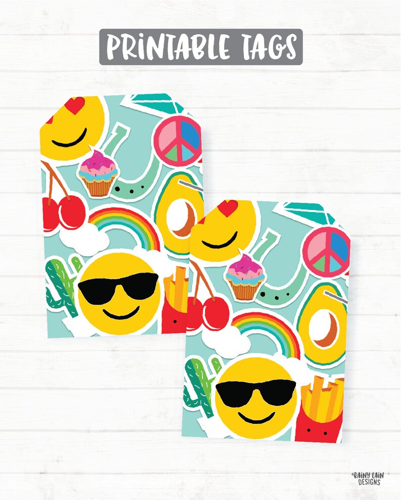 Emoji Thank You Tags Emoji Tags Emoji Favor Tag Stripes | Etsy