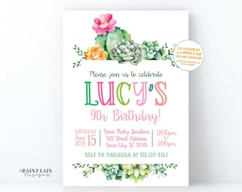 Invitación de cumpleaños de cactus, invitación de cumpleaños suculenta, cactus, suculentas, invitación de cumpleaños de fiesta, invitación de cactus, invitación de suculenta