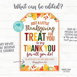 Thanksgiving Treat Thank You Tag Fall Appreciation Gift Tags Autumn ...