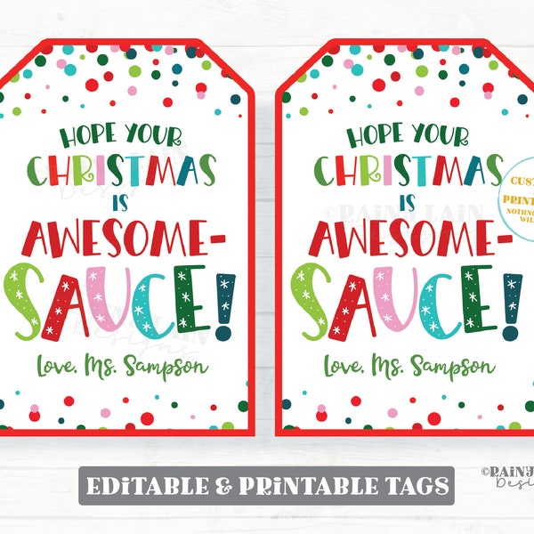 Christmas is Awesome Sauce Tag Holiday Applesauce Pouch Gift Tag From Teacher to Student Classroom Preschool Kids Printable Winter Favor Tag