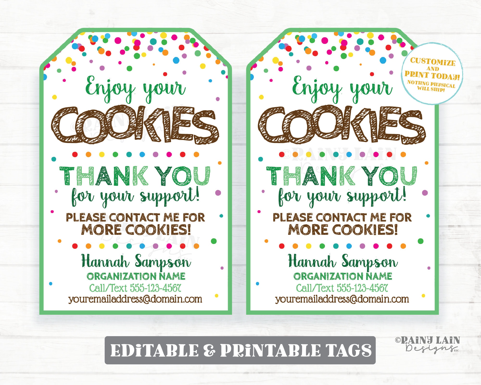 Cookie Thank You Tags Editable Cookie Booth Troop (Instant