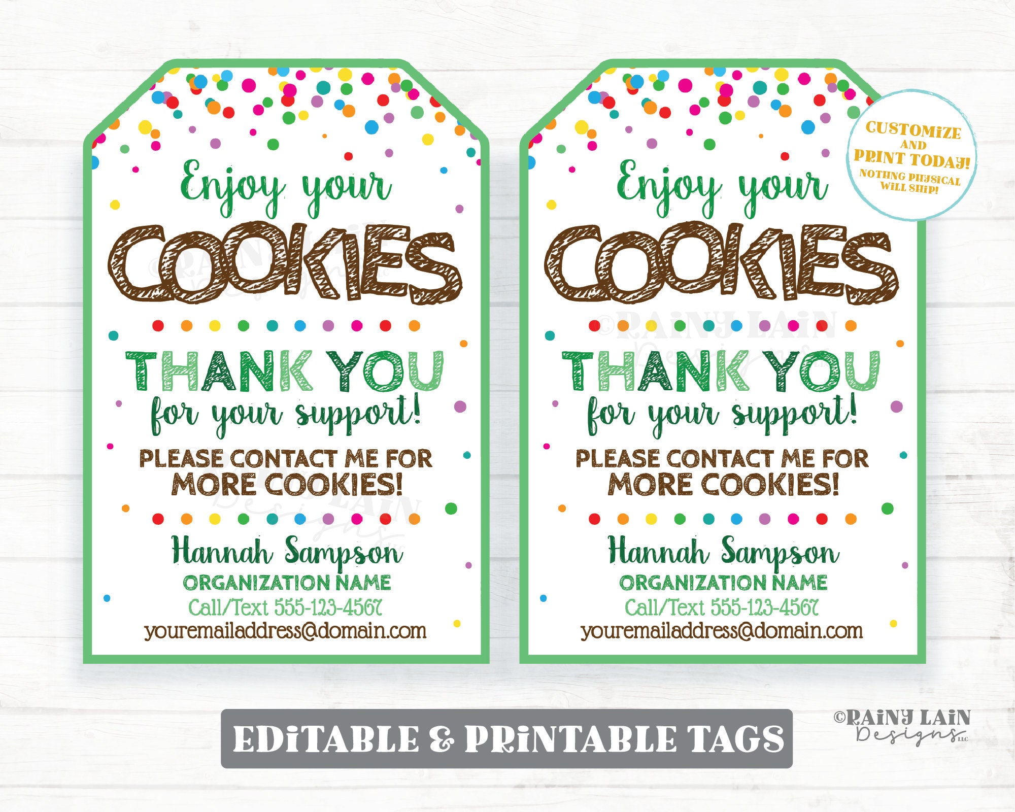 Cookie Thank You Tags Editable Cookie Booth Troop (Instant