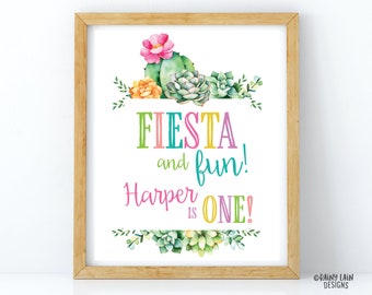 Fiesta and Fun Sign, One Sign, Fiesta One Sign, Custom Fiesta Sign, Succulents Sign, Cactus Sign, First Birthday Sign, Succulent Birthday
