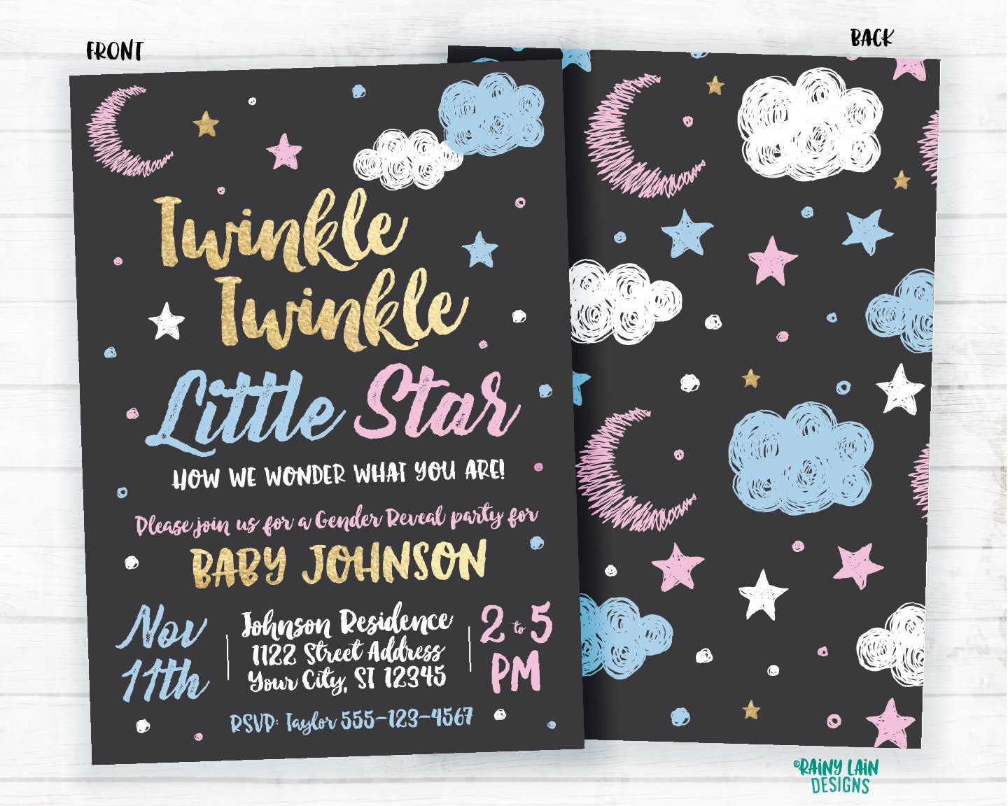 Twinkle Twinkle Little Star Gender Reveal Invitation Chalkboard Twinkle Twinkle Little Star Gender Reveal Invite Blue Pink