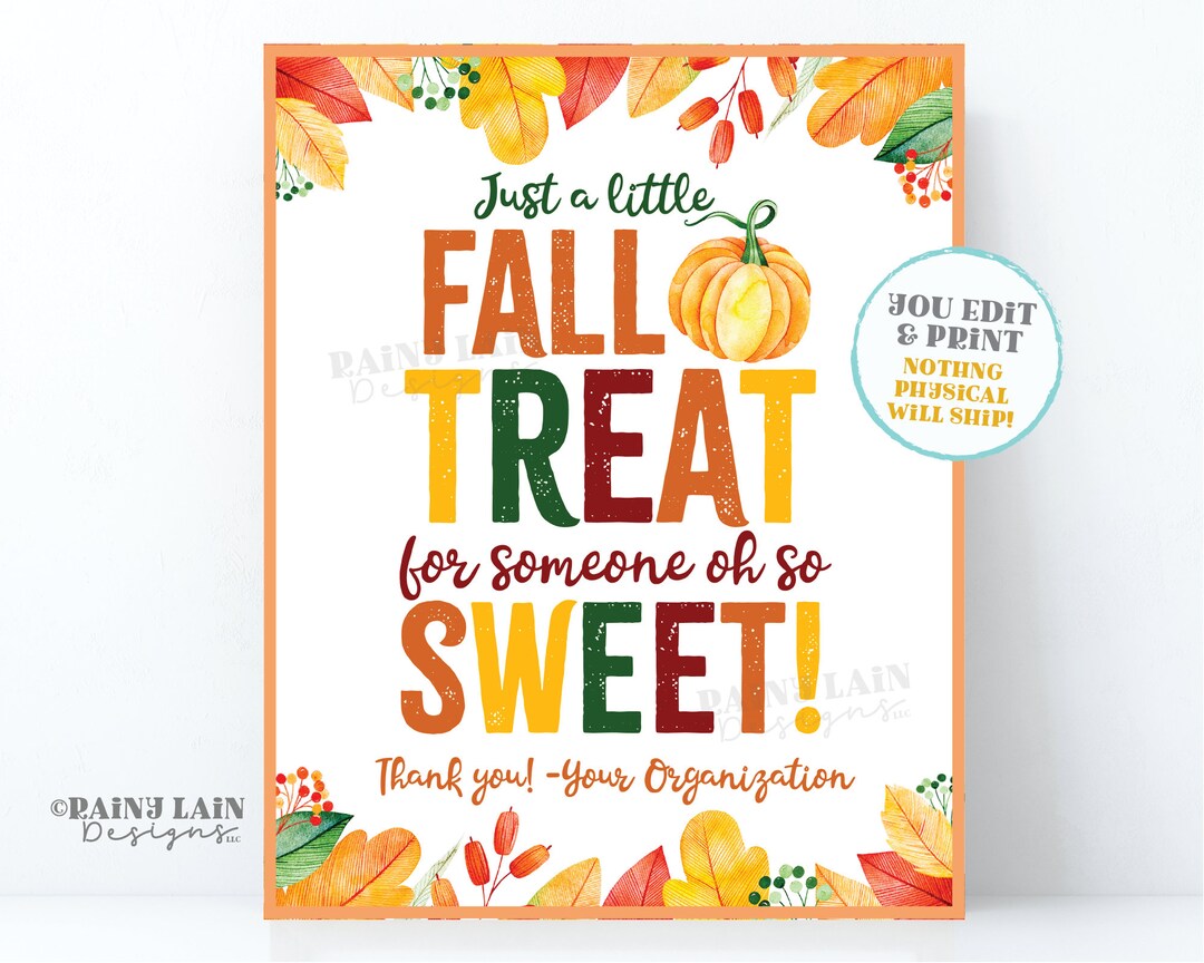 Fall Treat Sign Fall Thank You Fall Appreciation Gift Card Thanksgiving ...