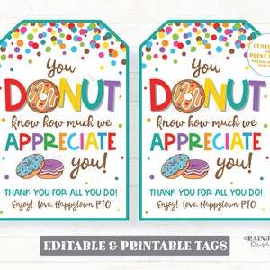 Sie Donut Wissen, Wie viel Wir Schätzen Sie Tag Danke Anerkennung Favor Donut Geschenk Lehrer Personal Mitarbeiter Schule PTO PTA
