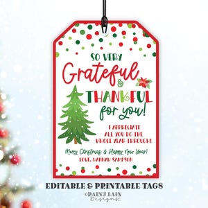 Christmas Thank You Gift Tag, Editable Printable Template, Holiday Appreciation, Staff Employee Teacher Nurse Volunteer School PTO, Confetti