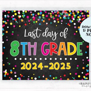 Last day of 8th grade sign Last day of eighth grade Last day of School Summer End of School Chalkboard Printable Confetti 2024-2025