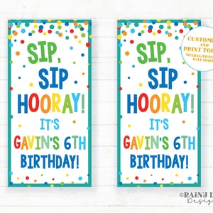 Sip Sip Hooray Birthday Favor Straw Silly Straw Favor Tags Crazy Birthday Party Favor Silly Straw Party Favor Tag Rainbow Confetti Editable