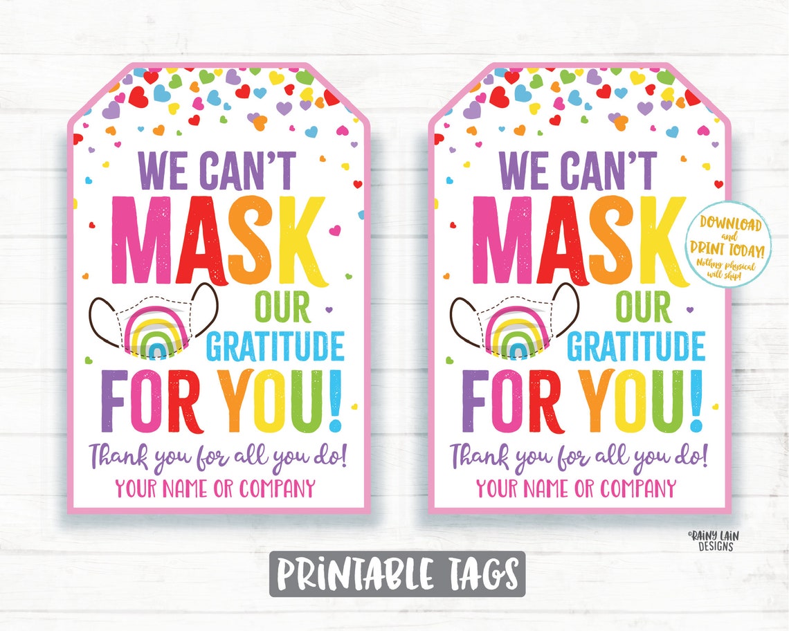 Face Mask Gift Tag Can't Mask our Gratitude Mask Tag Etsy