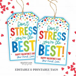 Stressbal Valentijn, Don't Stress You're the Best Valentijnsdagtag, Fidget Toy, Non-Candy, Klasgenoot Valentijnsuitwisseling