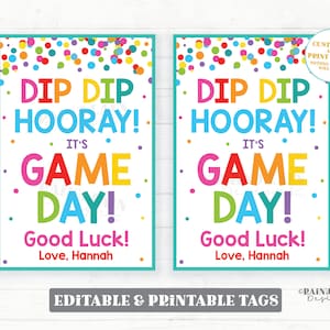 Dip Dip Hooray It&#39;s Game Day Tags Sport Gift Student Athlete Printable Coach Dip Favor School Team Teammate