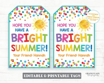 J'espère que vous avez un bel été Étiquettes pour cadeaux de fin d'année scolaire Lunettes de soleil Lumières des doigts Préscolaire Classe imprimable Enfants Soleil de l'enseignant