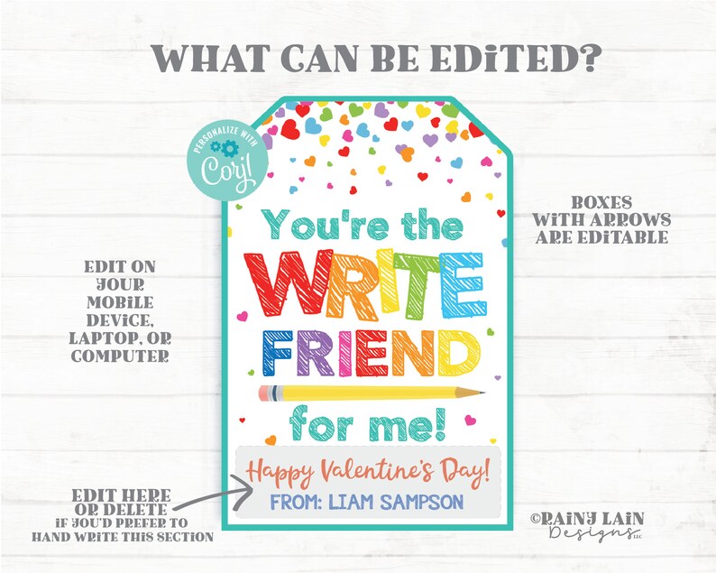 Pencil Valentine Tags, Write Friend for Me Tag, Write Valentine ...