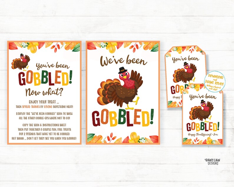 You've Been Gobbled Printable Set Editable You've Been - Etsy