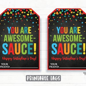 Applesauce Valentine Tags, Awesome Sauce Valentine, Apple Sauce, Preschool Valentines Classroom Printable Kids Non-Candy Valentine Tag