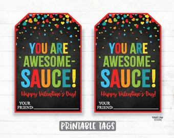 Applesauce Valentine's Day Tags, Printable Classroom Favor, Editable Digital Download