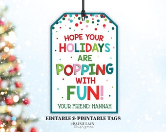 Holiday Pop Gift Tag Holidays are Popping with Fun Tag Christmas Fidget Toys Student Classroom Preschool Kids Popcorn Editable Tag