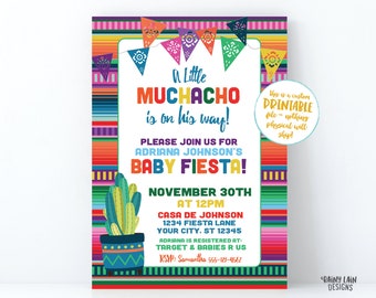 Little Muchacho Baby Shower Invitation, Fiesta Baby Shower, Baby Fiesta Invitation, Fiesta Boy Baby Shower, Serape, Cactus, Papel Picado