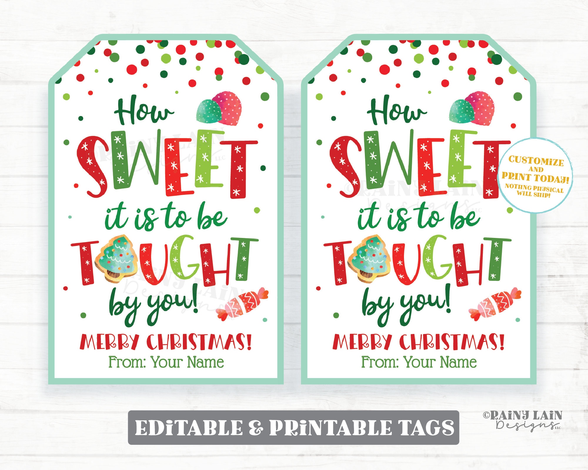 Teacher Christmas Gift Tag, Editable Thank You Tag, Printable Digital ...