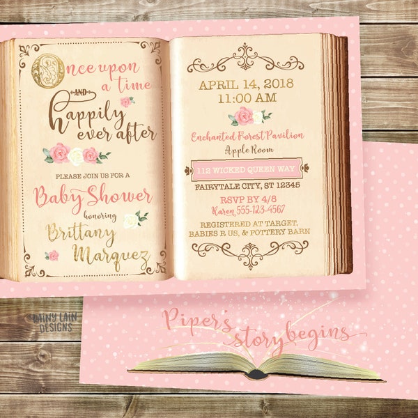 Once Upon a Time Baby Shower Invitation, Vintage Storybook Baby Shower Invite, Fairytale Baby Shower Invites, Book Baby Shower Invitation