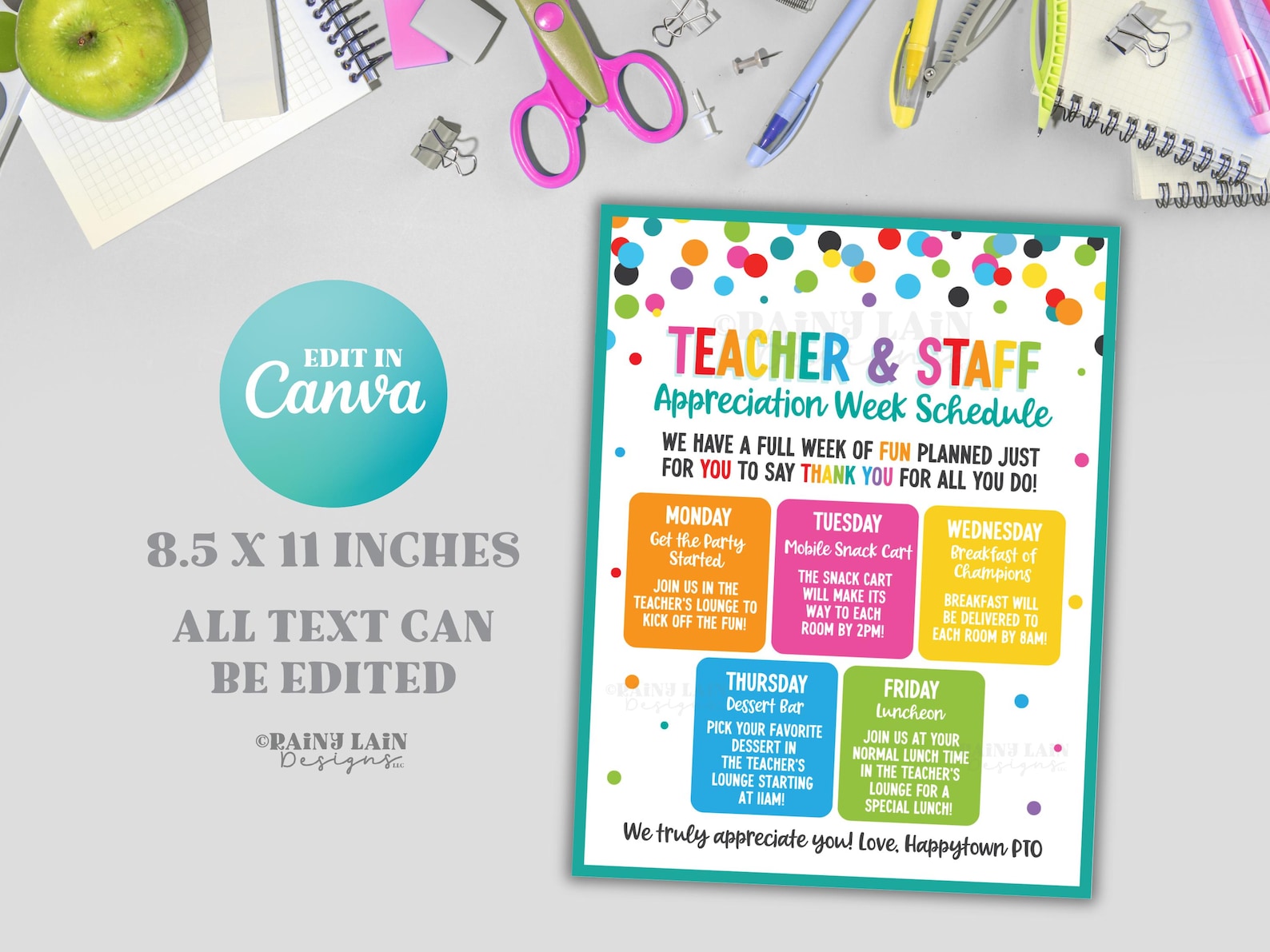 Week Of Fun Editable Teacher Appreciation Week Schedule Flyer Itinerary Luncheon ...