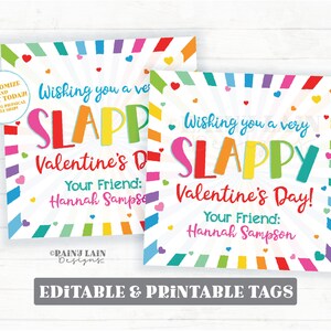 Slappy Valentine&#39;s Day Tag, Slap Bracelet Valentine, Easy Editable Valentine Preschool Classroom Printable Kids Non-Candy Valentine Tags