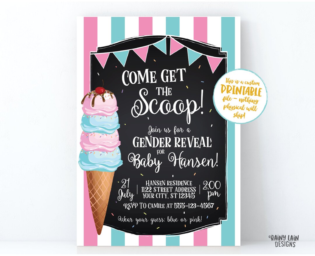Ice Cream Gender Reveal Invite, Ice Cream Party Invitation, Here's the