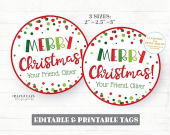 Editable Merry Christmas Tag Round Holiday Gift Appreciation Thank You Employee Co-Worker Staff Corporate Teacher Friend Neighbor PTO