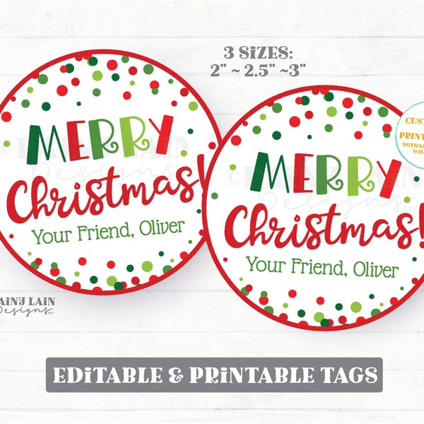 Editable Merry Christmas Tag Round Holiday Gift Appreciation Thank You Employee Co-Worker Staff Corporate Teacher Friend Neighbor PTO