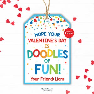 Valentine's Day Doodles of Fun Tag, Sketch Game Drawing Pad Non-Candy Valentine, Canva Template