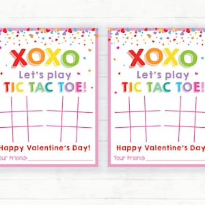 Tic Tac Toe Valentijnskaart, XOXO Valentine, Tic-Tac-Toe Valentine Preschool Valentines Classroom Afdrukbare valentijnskaart voor kinderen zonder snoep