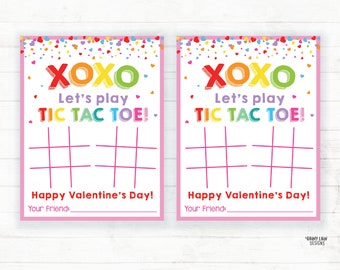 Tic Tac Toe Valentine Card, XOXO Valentine, Tic-Tac-Toe Valentine Preschool Valentines Classroom Printable Kids Non-Candy Valentine Card