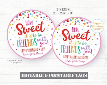 How sweet it is to be friends with you Valentine Treat Tag, Lollipop Candy Sucker Donut Cupcake Printable Kids Valentine Preschool Classroom