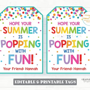 Espero que su verano esté lleno de etiquetas divertidas Etiquetas de regalo de fin de año escolar Palomitas de maíz Pop Fidget Preescolar Aula Imprimible Niños Maestro Favor