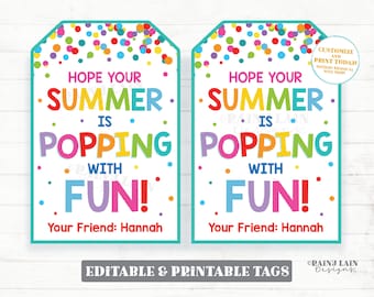 Espero que su verano esté lleno de etiquetas divertidas Etiquetas de regalo de fin de año escolar Palomitas de maíz Pop Fidget Preescolar Aula Imprimible Niños Maestro Favor