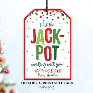 Vinci il jackpot lavorando con te Buone feste Tag Biglietto della lotteria di Natale Lotteria Collega Insegnante Personale Dipendente PTO Idea regalo