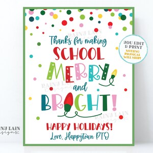 Bedankt dat je van school een vrolijk en helder bord of kaart hebt gemaakt Kerstcadeau Feestdag Waardering Traktatie Personeel Leraar Directeur Kantine Lounge