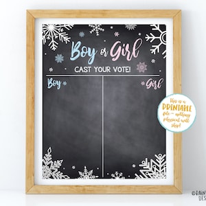 Winter Gender Reveal Voting Sign, Snowflake Gender Reveal Voting Poster, Gender Reveal Sign, Snowflakes, Snow, Chalkboard, Cast Your Vote