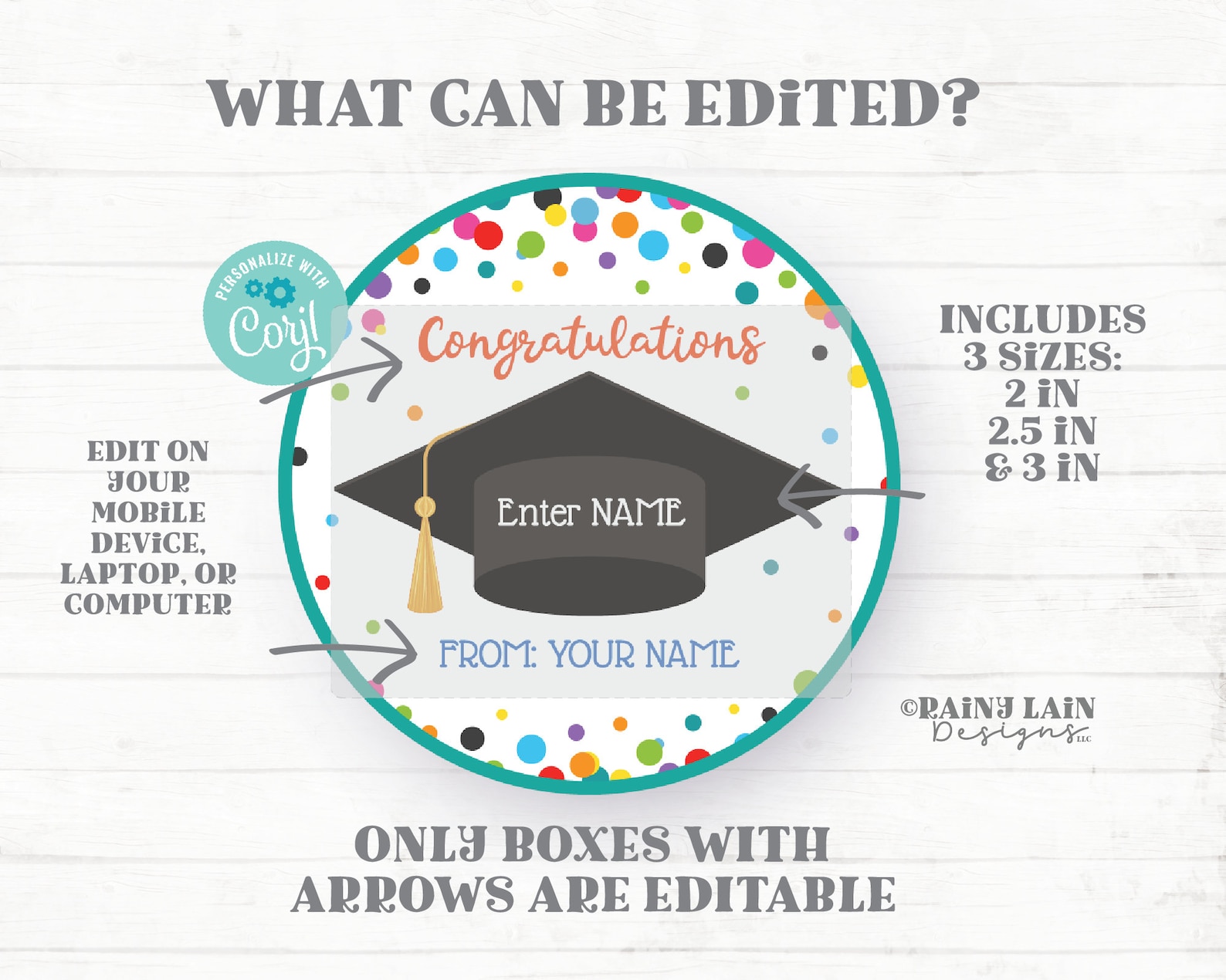 Graduation Gift Tag Congratulations Class of Personalize Editable Round ...
