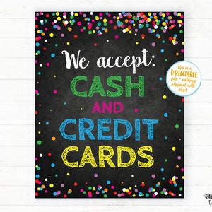 Wij accepteren contant geld en krediet teken, creditcards ondertekenen betaling cookie booth afdrukbaar, cookie teken cookie afdrukbaar cookie booth teken