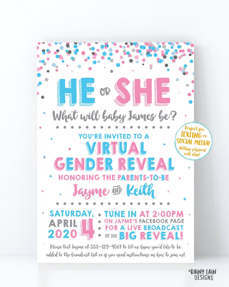 Virtual Gender Reveal Invitation Long Distance Gender Reveal - Etsy