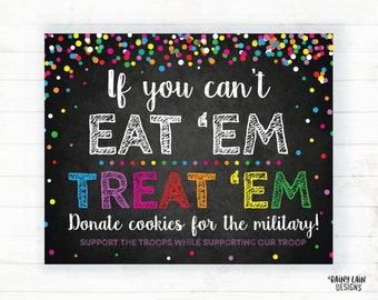 Si no puede comer em tratar em donar galletas para tropas militares cabina de galletas imprimible cookie drop banner imprimible cookie booth poster