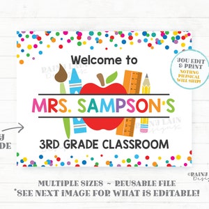 Editable Classroom Welcome Sign, Classroom Decoration, Printable Teacher Name Sign, Any Grade, Personalized Poster Back to School Door Sign