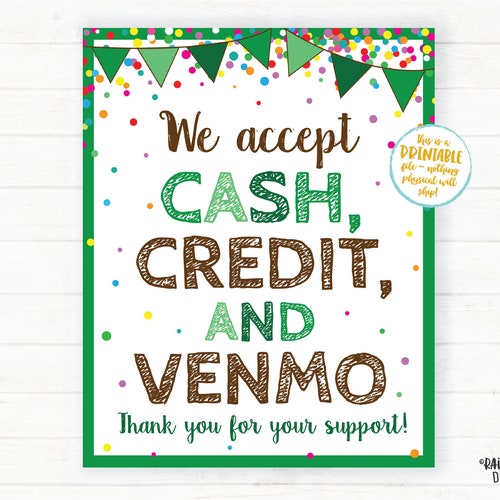 We Accept Cash Credit and Venmo Sign Cookie Booth Payment - Etsy