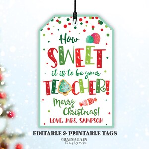 Como é doce ser seu professor tag De professor para aluno Etiqueta de presente de Natal Sala de aula Feriado Escola Equipe Imprimível Editável