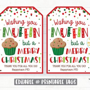 Wishing you Muffin but a Merry Christmas Tags Christmas Gift Tag Homemade Muffins Tags Holiday Gift Teacher Coach Staff Co-worker Neighbor