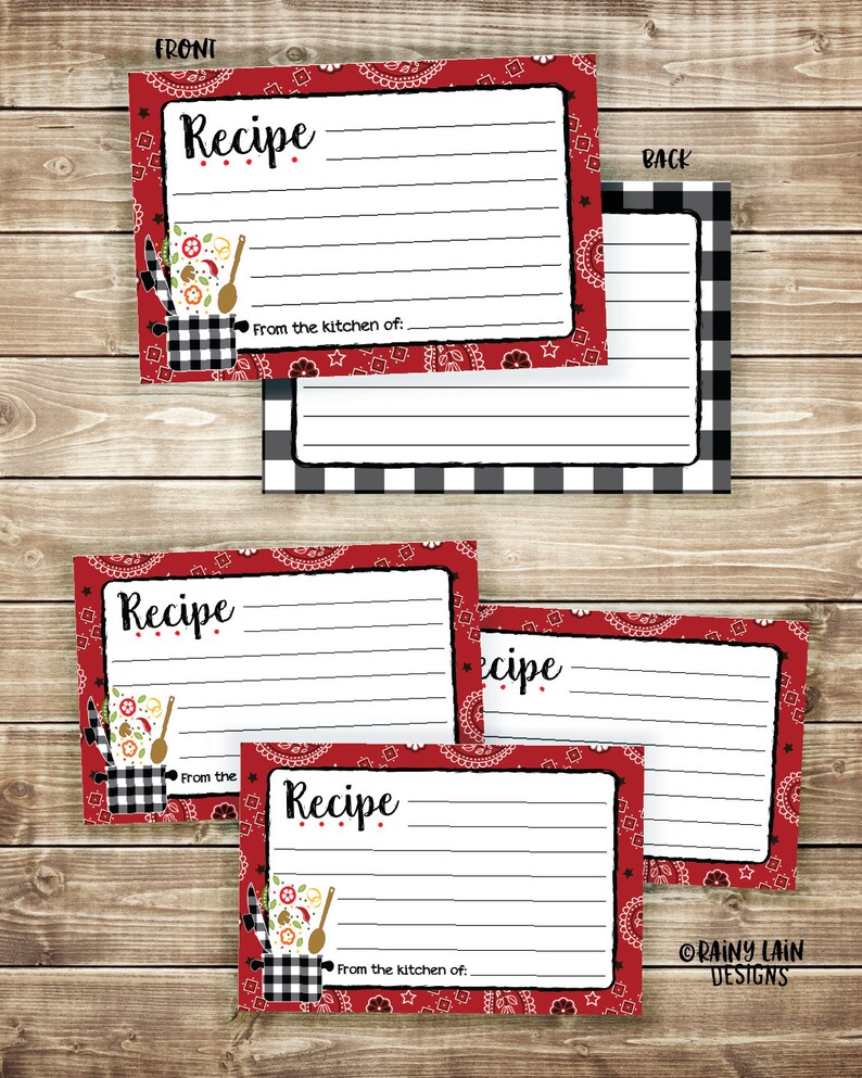 Printable Recipe Cards Black and White Recipe Cards Plaid Etsy