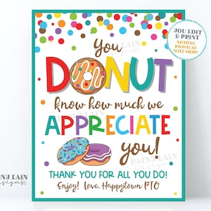 Donuts sachez combien nous vous apprécions Signe Salon des enseignants Donut Salle du personnel Reconnaissance des employés Entreprise PTO PTA Teacher School