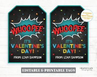 Whoopee Cushion Valentine, Whoopee It's Valentine's Day Tag, Whoopie Preschool Classroom Printable Kids Non-Candy Editable Favor Valentine